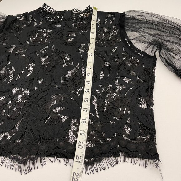 *Peach Sheer Allover Lace Puffy Sleeve Cropped Blouse Size L - Picture 11 of 13